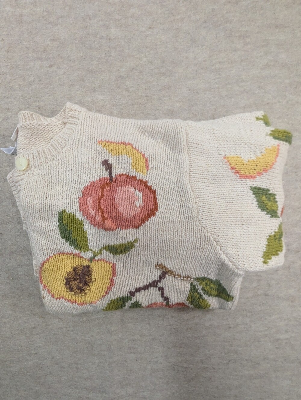 Vintage Fruit Peaches Knit Cardigan Linen Talbots Jacquard Cotton Rare Unique XL - Picture 10 of 12